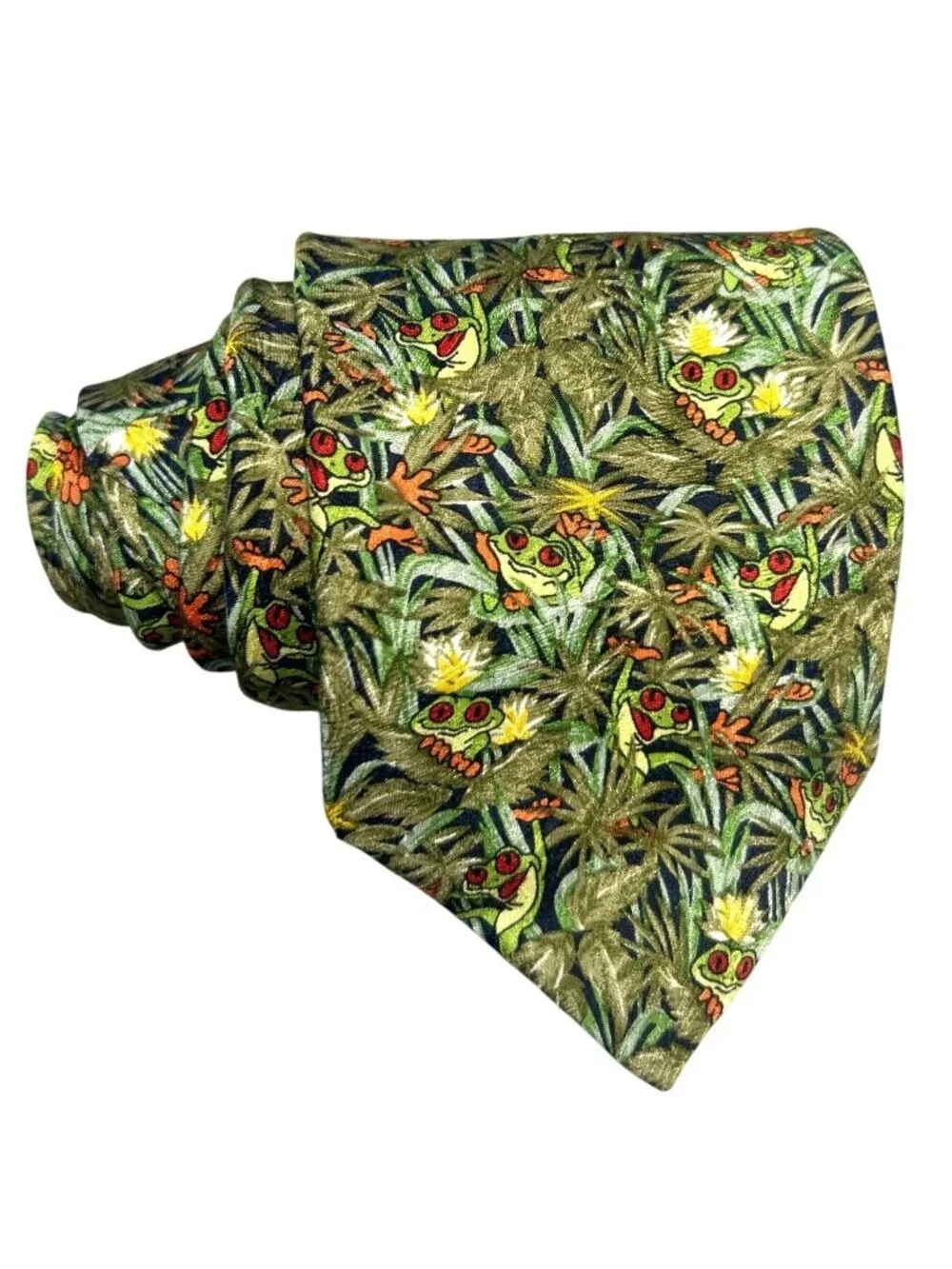 Rainforest Cafe Frog Silk Tie Green Multicolor Jungle Novelty Souvenir Necktie